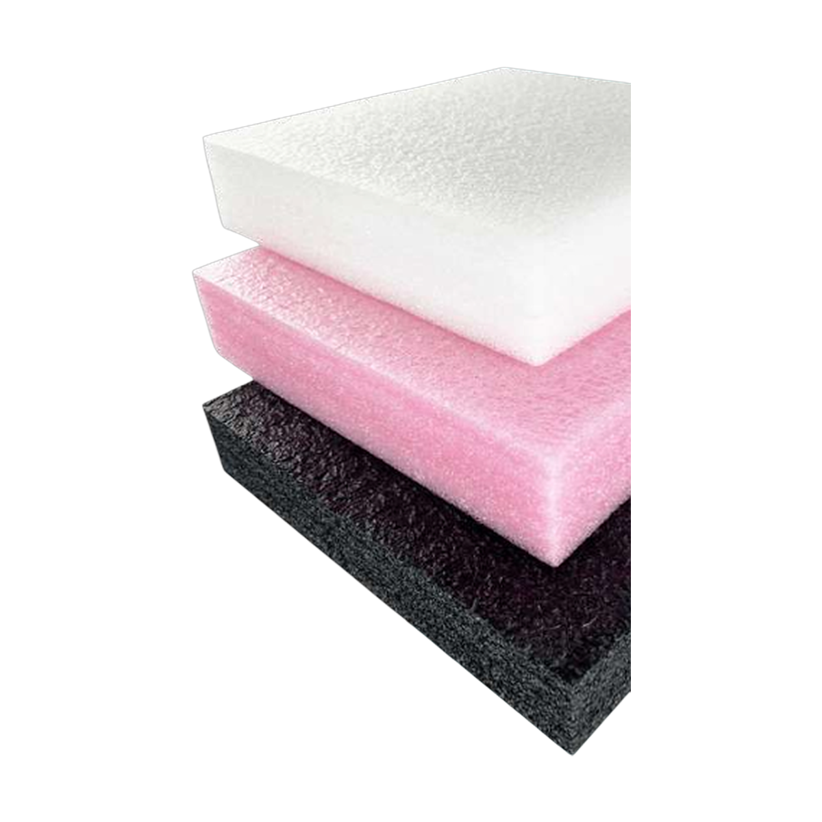 Placas de foam blanco, rosa antiestático y negro.
